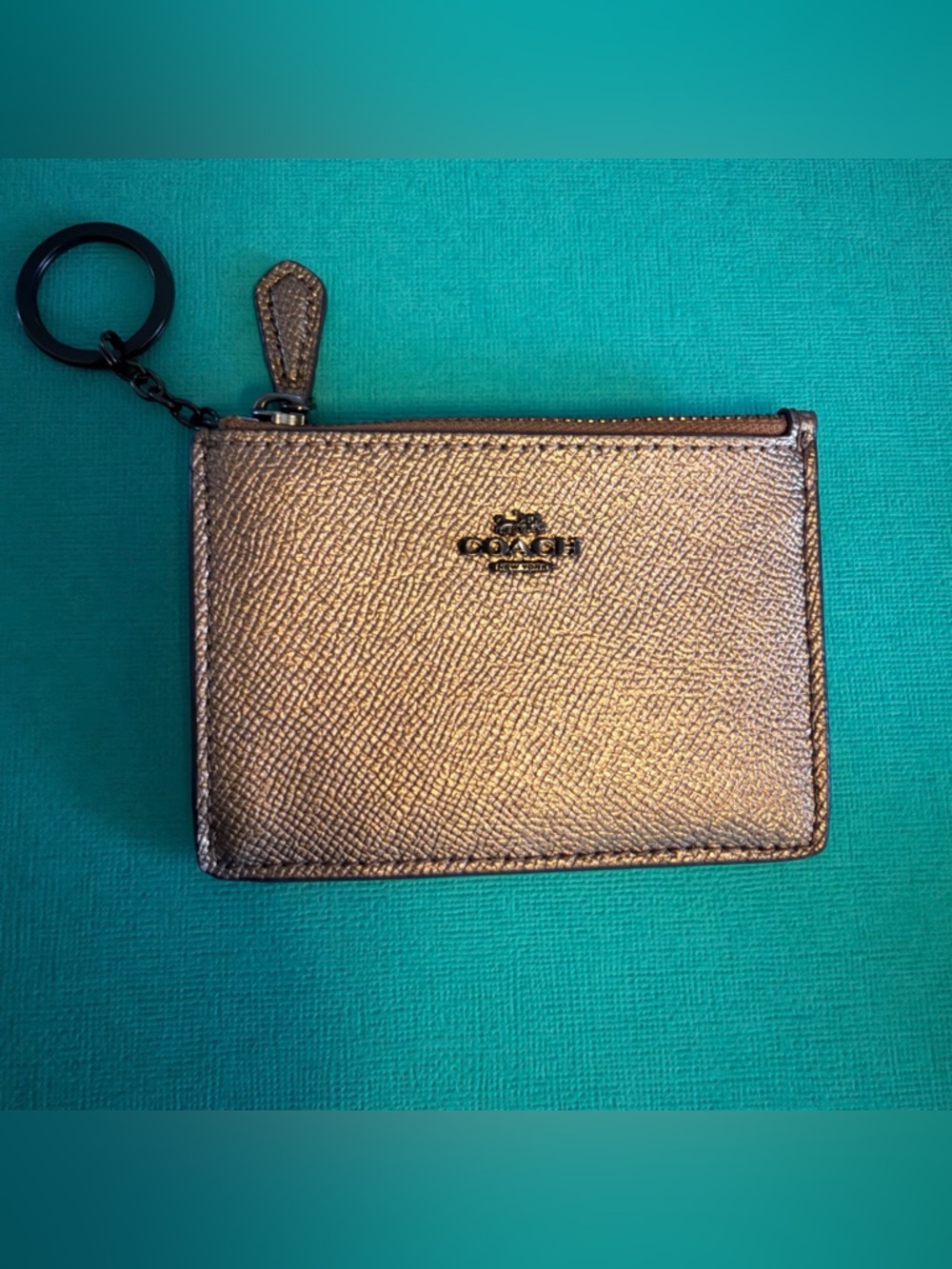 Coach Metallic Copper Gold Card Holder with Key Ring
